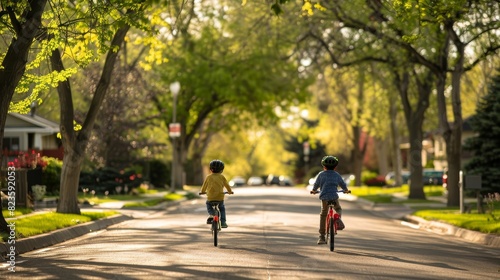 Wallpaper Mural Children riding bicycles along quiet residential streets lined with trees Torontodigital.ca