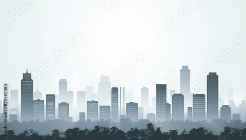 Fototapeta Naklejka Na Ścianę i Meble -  Minimalist urban skyline  sleek city silhouette in flat vector style under sunny sky