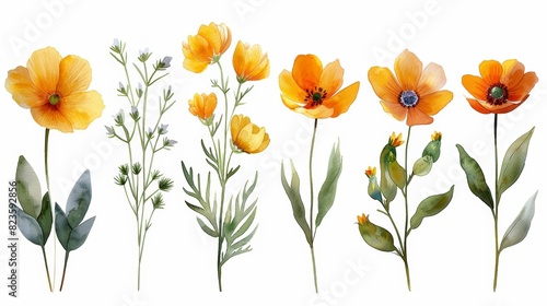 Wallpaper Mural Yellow watercolor flowers. Floral illustration. Torontodigital.ca