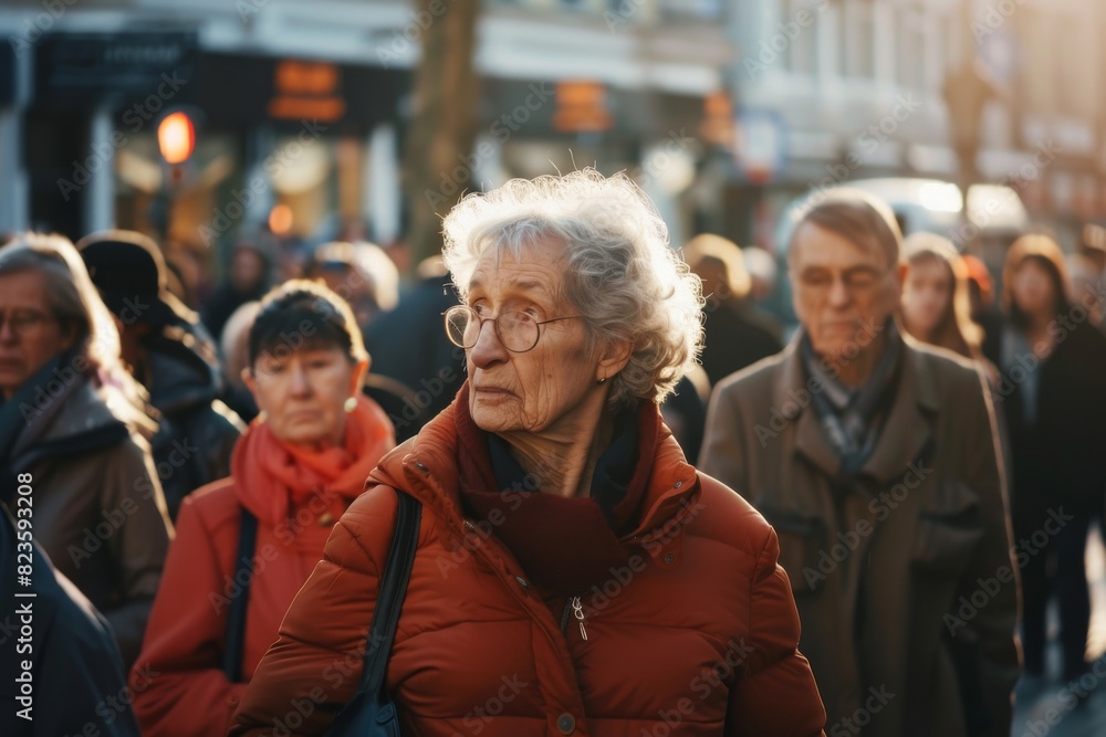 Portrait of a senior woman walking on the street in Paris. Portrait of a senior woman walking on the street in Paris.