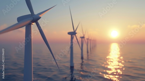 Wind Turbines Over Ocean Sunset photo