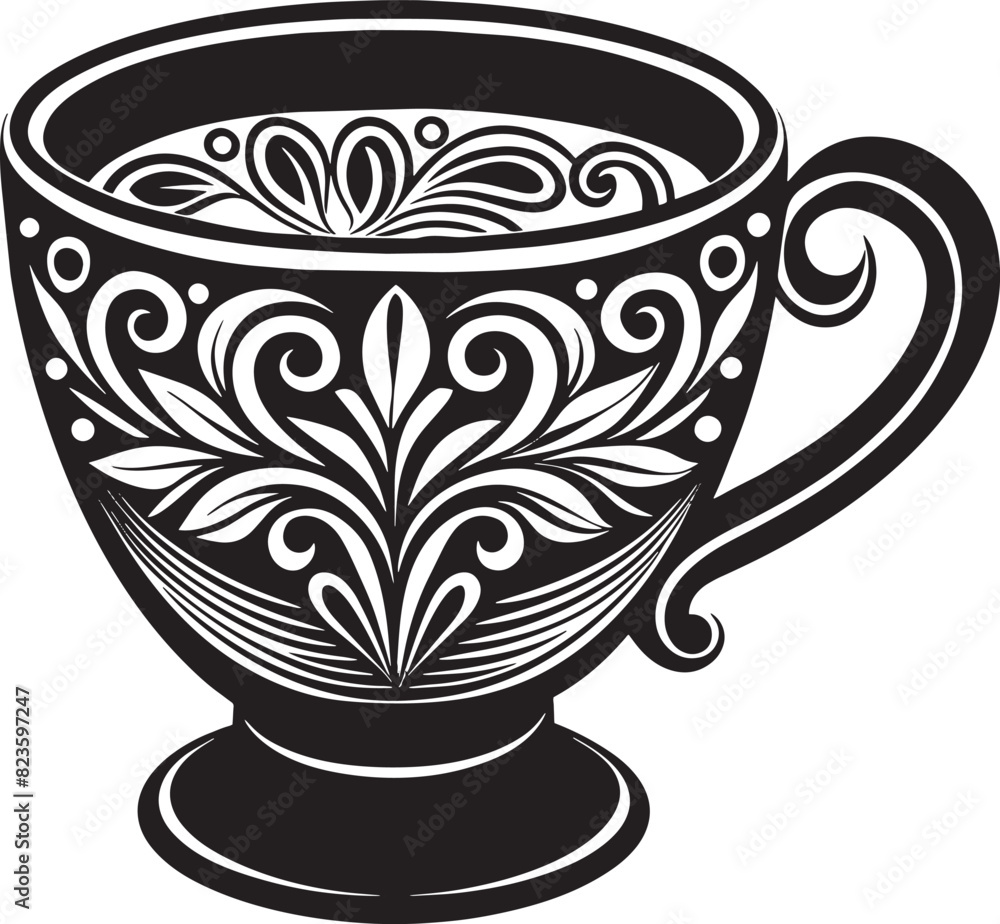 Decorative Coffe cup black and white illustration Decorative Coffe cup black and white illustration