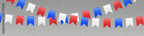 Free Download Bunting flags garland, USA party flags in red, blue and white colors. Patriotic pennant decoration for Independence Day. Vector illustration. - GFXLoad