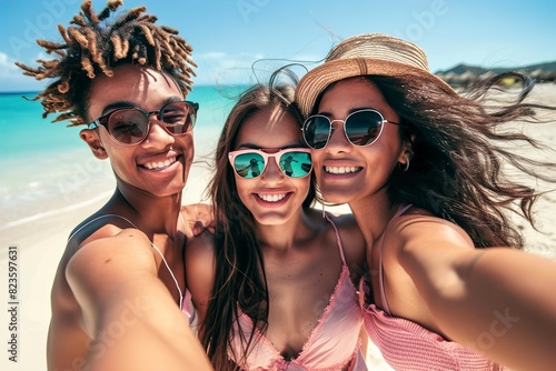 Friends taking selfie on the beach © Jorge Ferreiro