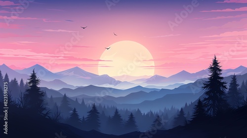 Mountain Dusk Illustrate a background shifting from deep purple to soft violet #823598275