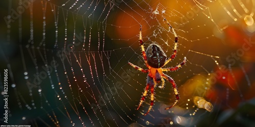 A spider creates a web with a heart design in the center. Concept Nature, Art, Heart, Symbolism, Beauty
