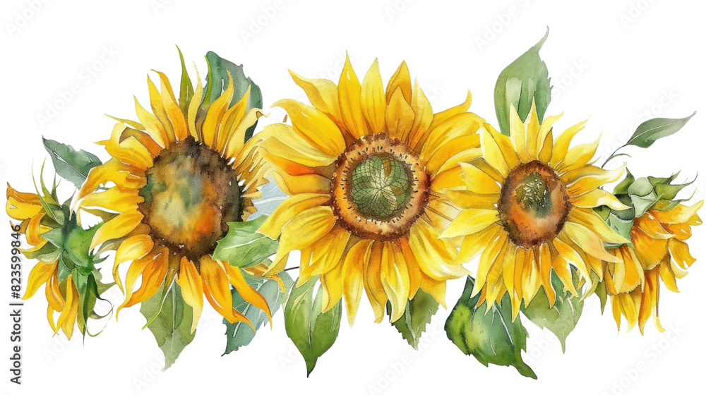 Naklejka premium Autumn sunflower watercolor frame Wooden sign of watercolor sunflowers on a white background