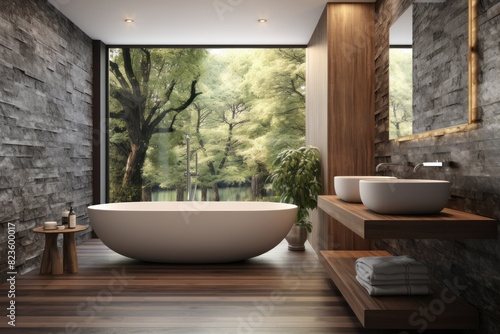 Bathroom. Contemporary bathroom with copyspace. Modern luxurious bathroom. Modern bathroom.