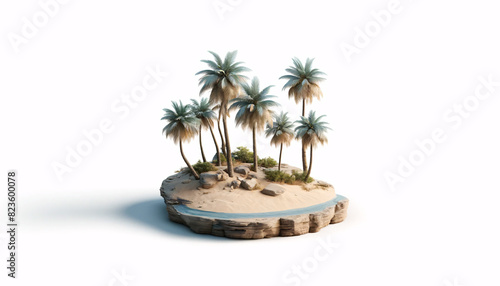 A small sandy island with several palm trees, similar to the one shown photo