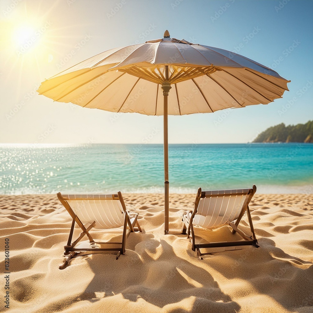 beach chairs and umbrella on the beach beach chairs and umbrella on the beach