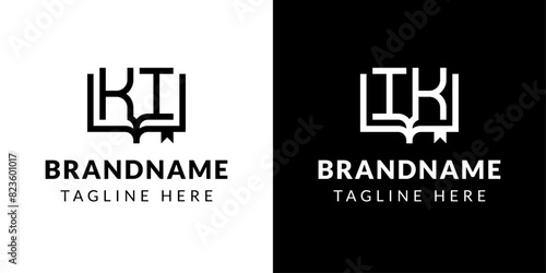 Letters IK and KI Book Logo, suitable for business related to book with IK or KI initials