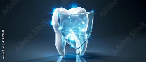 Tooth with blue glowing particles. photo