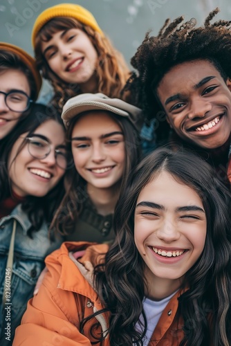Happy playful multiethnic group of young friends