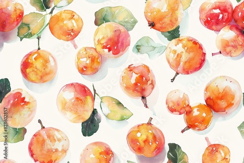 Long shot, watercolor-style illustration of ripe langsat fruits, elegantly scattered, crisp white background, soft and vibrant colors, gentle highlights and shadows