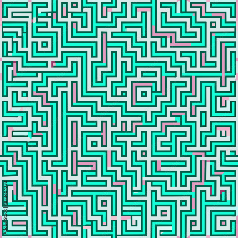 Seamless pattern of maze patterns with overlapping layers and transparent overlays, adding depth and complexity to the design Seamless pattern of maze patterns with overlapping layers and transparent overlays, adding depth and complexity to the design