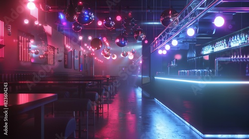 a dimly lit bar with a lot of lights on the ceiling © progressman