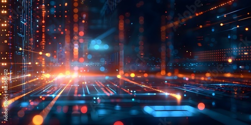 Futuristic Tech Background: Glowing Lines, Dots, and Blurred Elements. Concept Futuristic, Tech, Glowing Lines, Dots, Blurred Elements