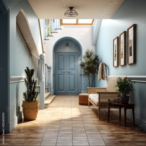 Entrance hall. Interior design of modern entrance hall. Modern luxurious entrance hall and corridor.