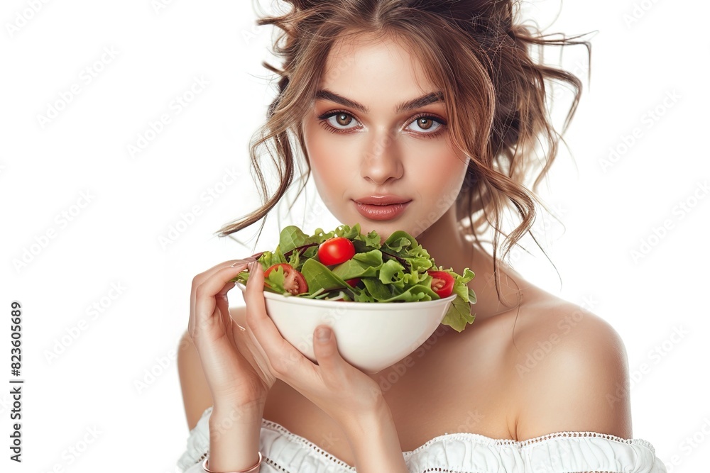 Portrait of a beautiful young woman eating vegetable Portrait of a beautiful young woman eating vegetable