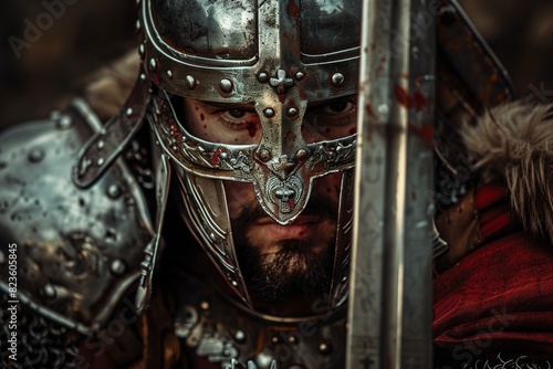 Portrait of a courageous ancient warrior wearing armour photo