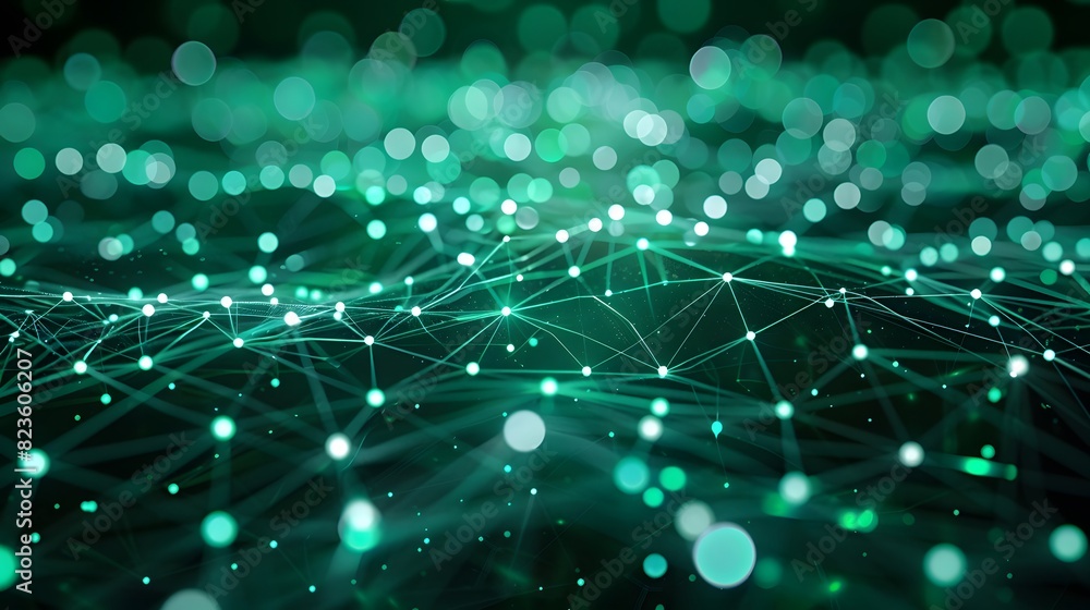 Abstract digital background with glowing green dots and connections ...