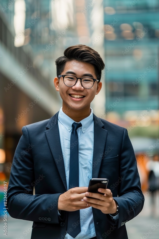 Portrait of a Smiling Young Asian Businessman Using Mobile Portrait of a Smiling Young Asian Businessman Using Mobile