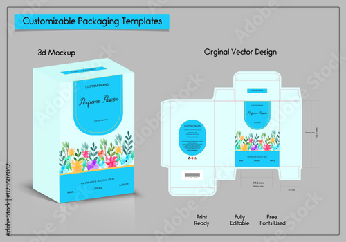 Box packaging die-cut template design. 3d mock-up of colorful and creative box design frames, for packaging, and design of Fragrance Box products Isolated on the background. vector illustration