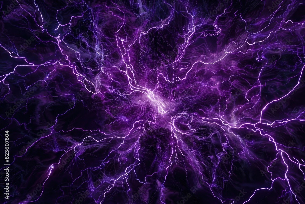 Naklejka premium purple lightning on black sky background