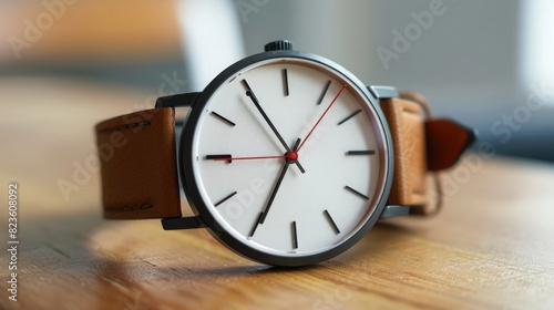 A stylish, leather watch with a minimalist design, adding a touch of elegance to any outfit.