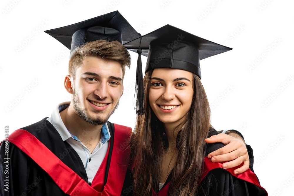 Portrait of two happy graduating students Portrait of two happy graduating students