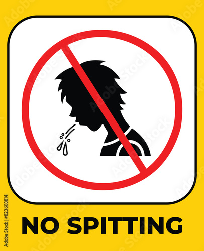 No spitting icon sign poster banner illustration isolated on vertical yellow background. Simple flat cartoon art styled drawing for poster prints.