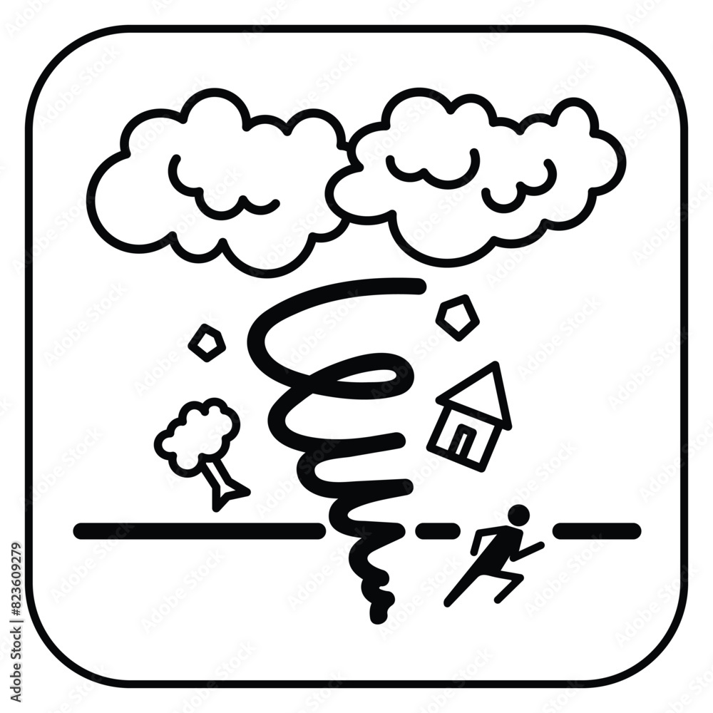 Tornado natural disaster icon sign illustration isolated on square white background. Simple flat cartoon art styled drawing for natural disaster warning poster prints.