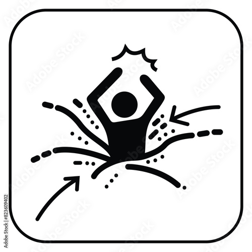 Danger quicksand disaster hazard icon sign illustration isolated on square white background. Simple flat cartoon art styled drawing for hazard outdoor warning poster prints.