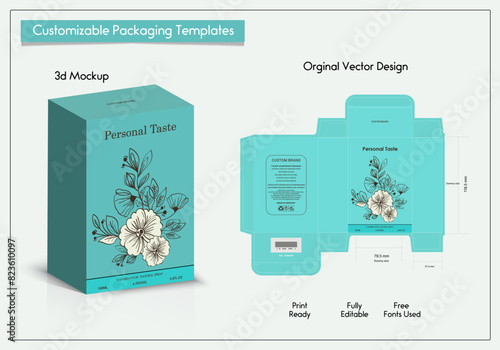 Box packaging die-cut template design. 3d mock-up of colorful and creative box design frames, for packaging, and design of Fragrance Box products Isolated on the background. vector illustration
