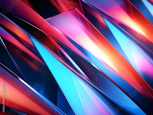 Abstract geometric design with sharp angles and lines, Vibrant gradient colors, 3D rendering, Futuristic and dynamic, High contrast, Digital art