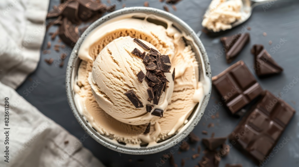 Ice cream with chocolate chips top view Ice cream with chocolate chips top view