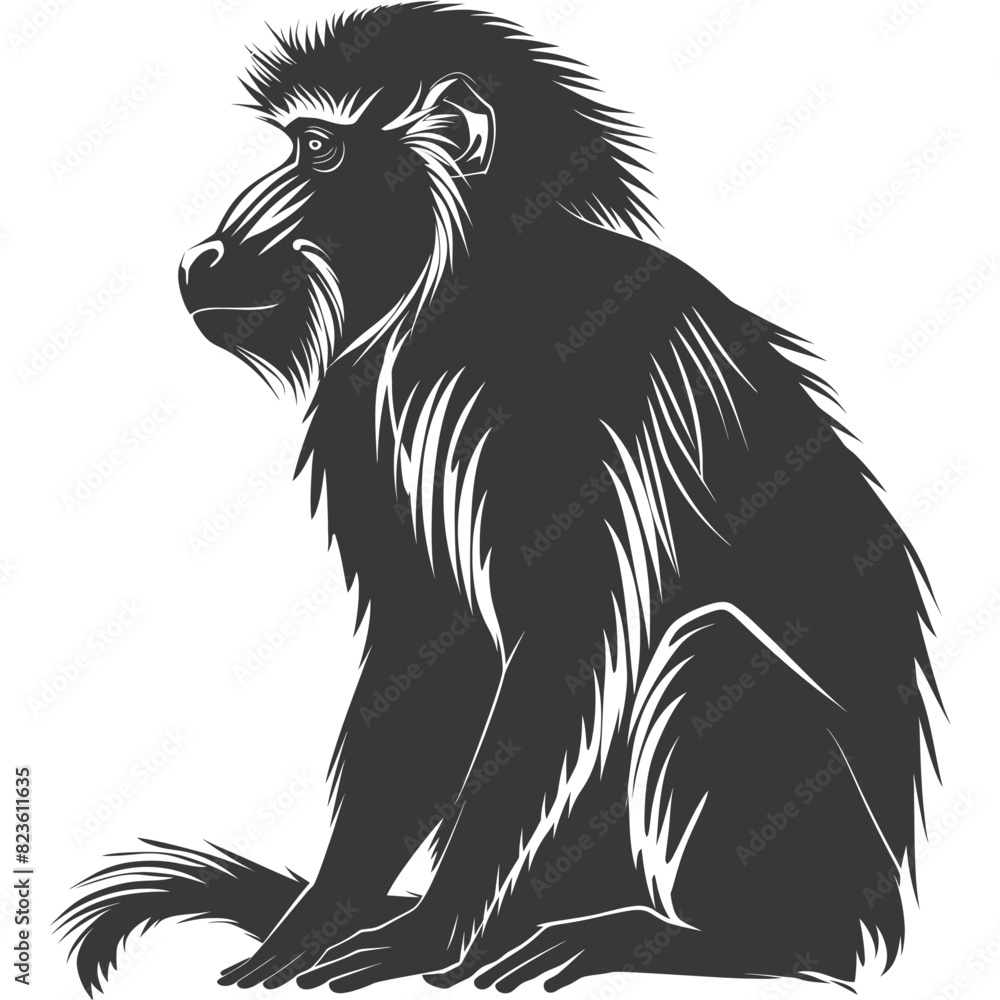Silhouette Mandrill animal black color only Silhouette Mandrill animal black color only