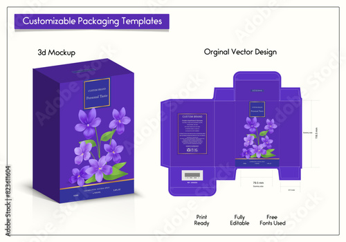 Premium Perfume Packaging Design Luxury 3d Box die line, Box Mockup labels, frames and Design elements, 3d Illustration, Vector design Template.