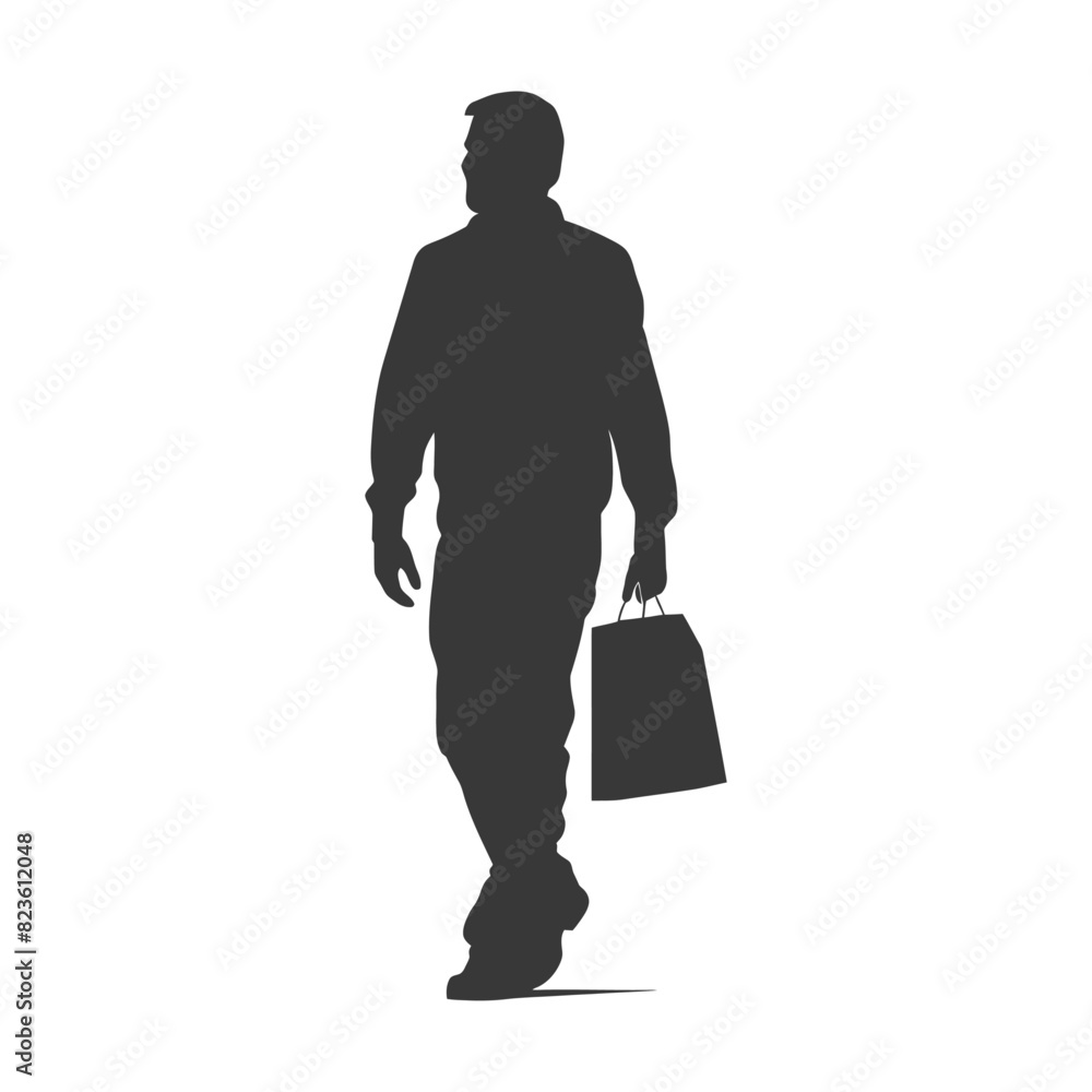 Silhouette man with Shopping bag full body black color only Silhouette man with Shopping bag full body black color only