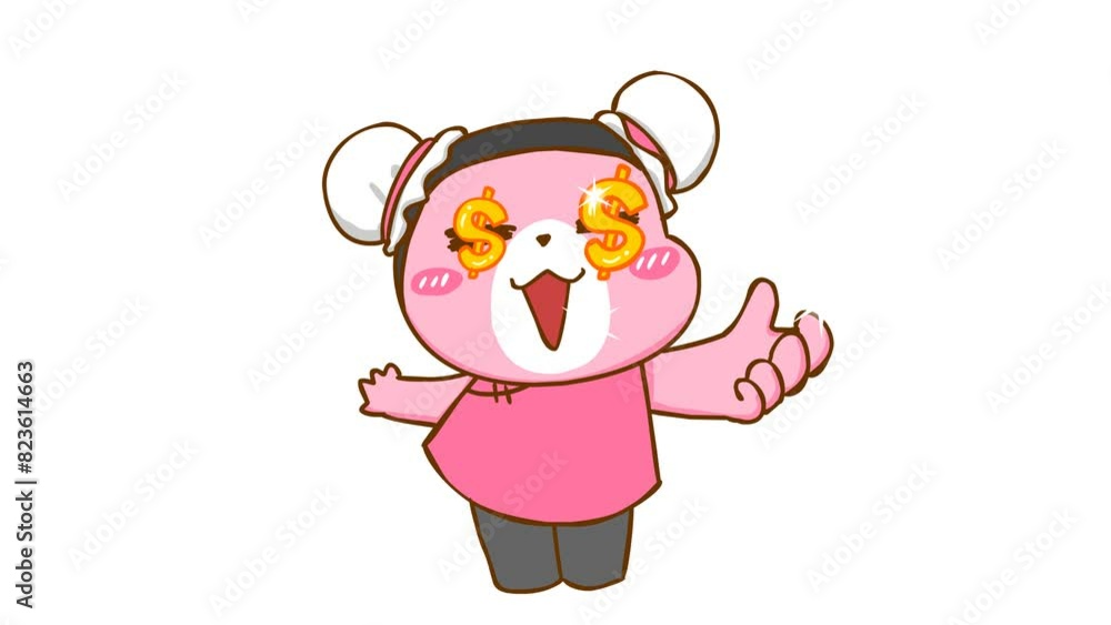 Animated Pink Bear Needs Money on White Background Animated Pink Bear Needs Money on White Background