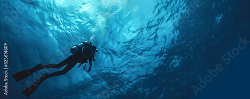 Wallpaper Mural Diver in the vast depths of the ocean, generated by ai Torontodigital.ca