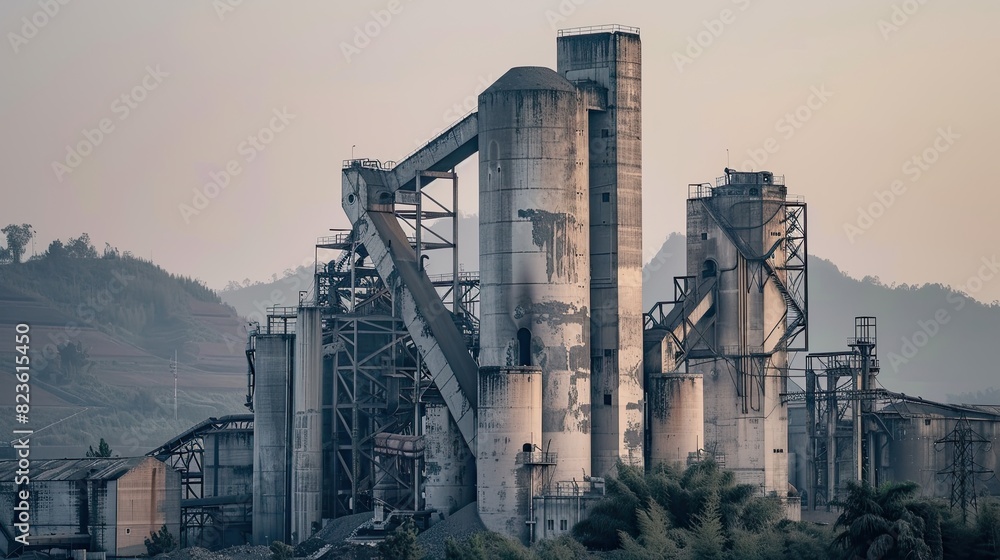 a studio shot of a closeup of A Cement factory empty and without activity due to the industrial and labor crisis during confinemen