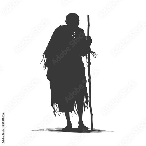 Silhouette native African tribe elderly woman black color only