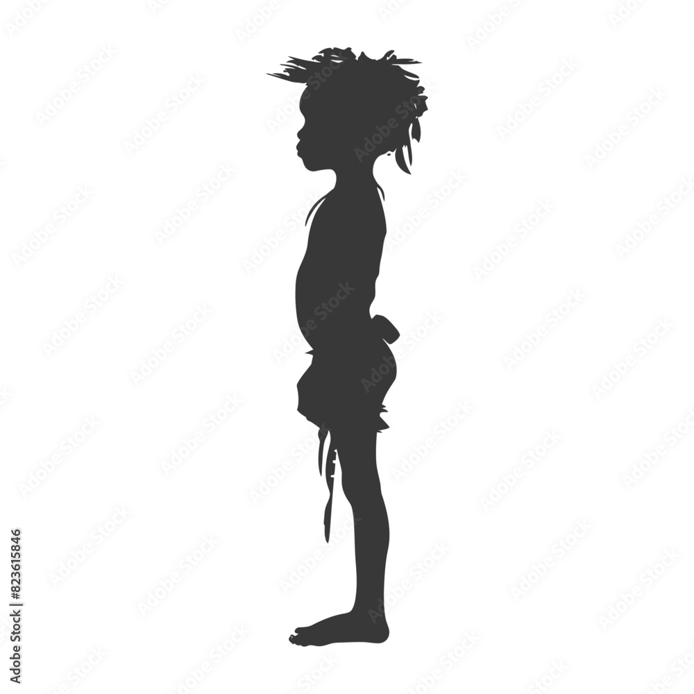 Silhouette native African tribe little boy black color only Silhouette native African tribe little boy black color only