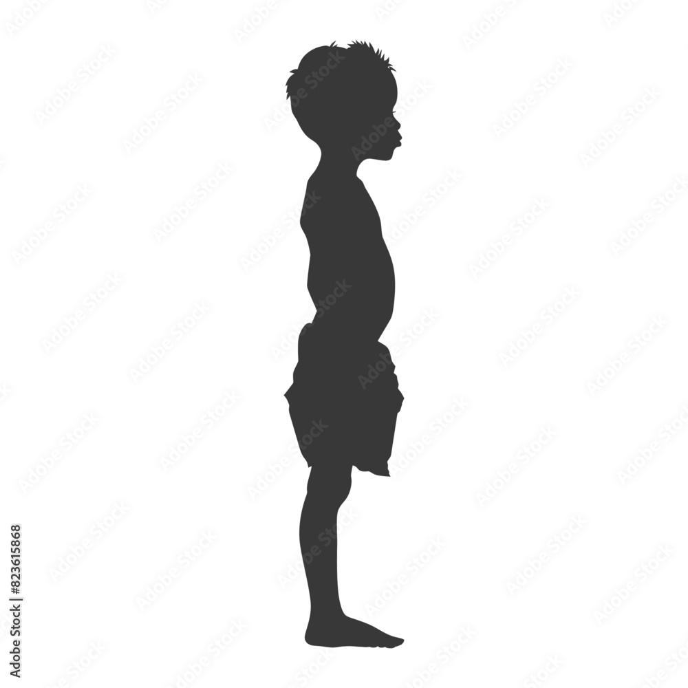 Silhouette native African tribe little boy black color only Silhouette native African tribe little boy black color only
