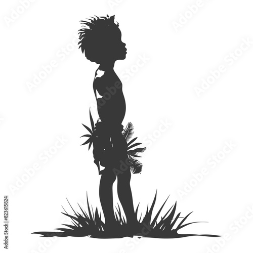 Silhouette native African tribe little boy black color only