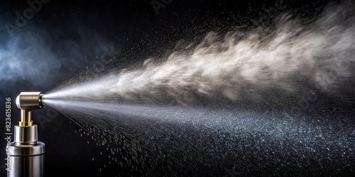 Condensation jet from atomizer sprayer on dark backdrop