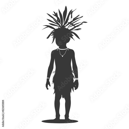 Silhouette native African tribe little boy black color only