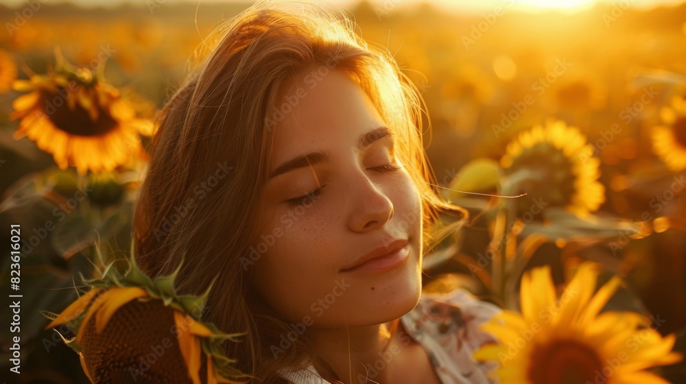 Golden hour portrait of a young woman in a sunflower field, with warm, flattering light --ar 16:9 --style raw Job ID: 49721bf6-b1e9-4a22-85bf-9fc9ef3d5960 Golden hour portrait of a young woman in a sunflower field, with warm, flattering light --ar 16:9 --style raw Job ID: 49721bf6-b1e9-4a22-85bf-9fc9ef3d5960