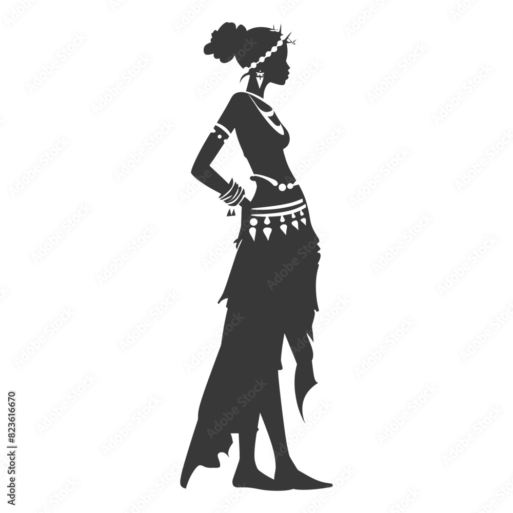 Silhouette native African tribe woman black color only Silhouette native African tribe woman black color only